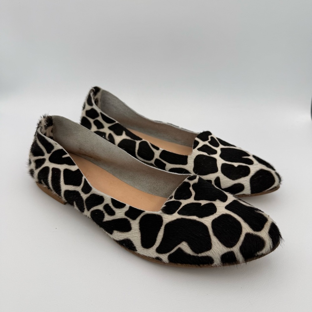 ARTE ARTIGIANA SORRENTO Zebra Calf Hair Ballet Loafers  Lather Slipper Italy 38